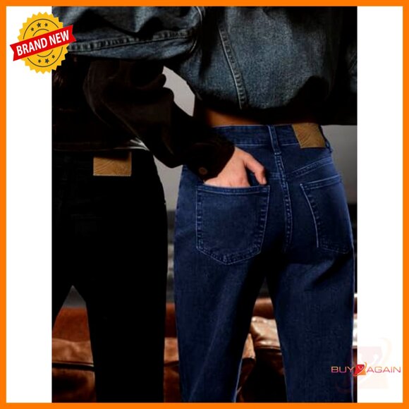 High Waisted Straight Leg Stretch Denim Jeans Wide Leg Casual Fit - Picture 3 of 7